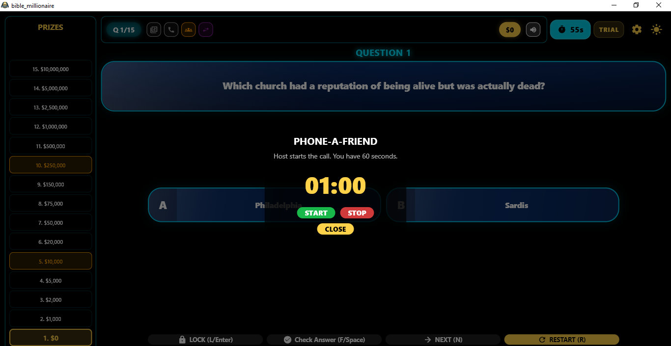 Phone a friend lifeline interface